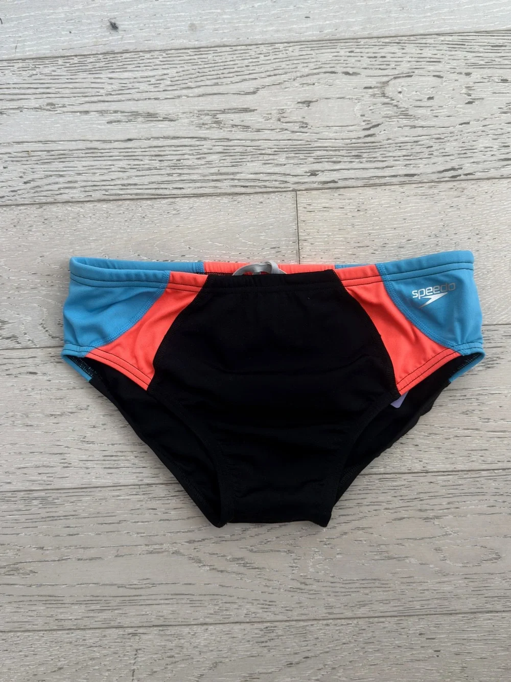 Speedo Black Swim Briefs with Orange & Light Blue Panels